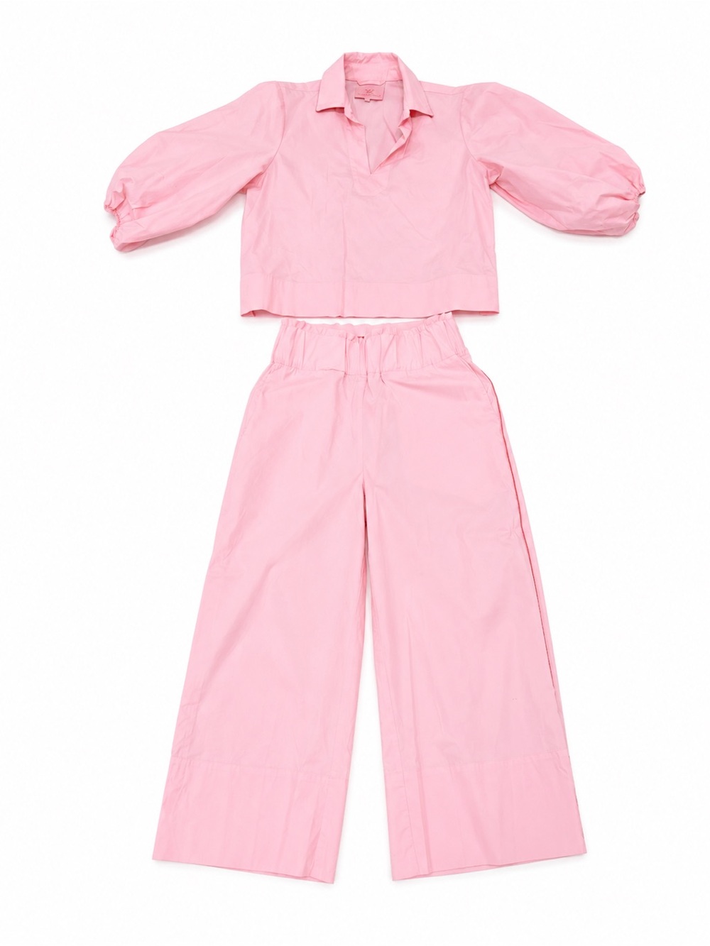 Pink Two-Piece Crop Top & Wide-Leg Pants Set
